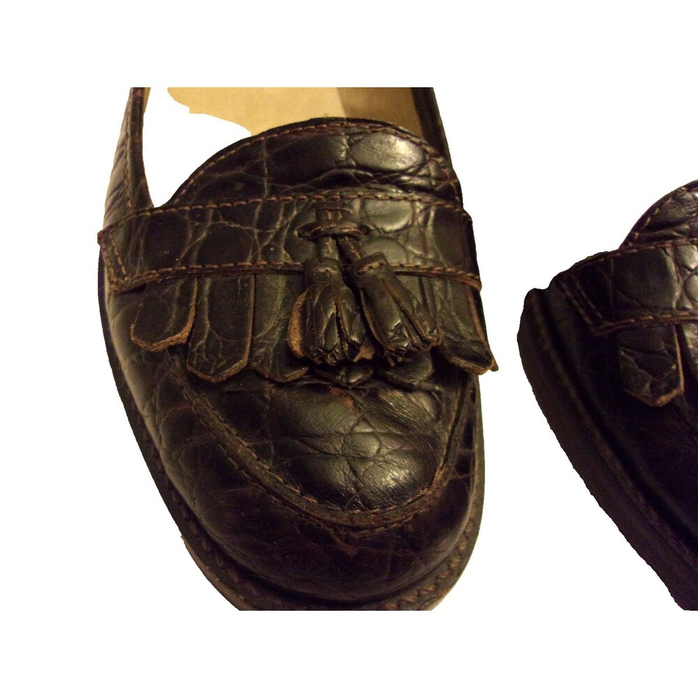 Talbots Brown Tassel Loafers Leather Sz. 9.5 B Rubber Sole Exotic Pattern - Picture 3 of 8